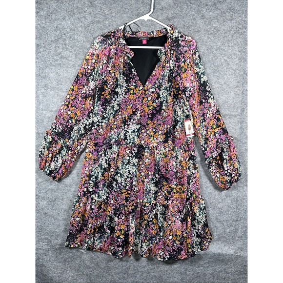 NWT XL‎ VINCE CAMUTO LADIES THREE TIER MINI DRESS, BLK/MULTICOLOR - Picture 1 of 5